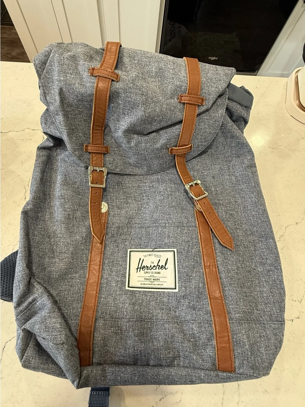 Herschel Supply Company Heritage Backpack in Heather Blue with Brown Straps